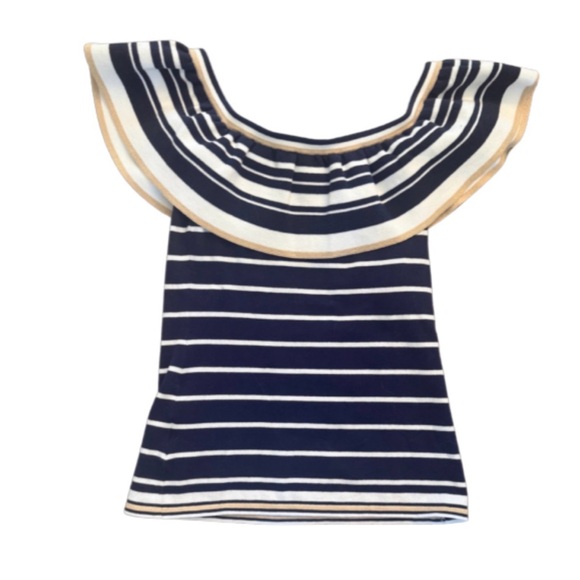 Lilly Pulitzer Perelle Off Shoulder Sweater XS Navy White and Gold - Picture 2 of 10